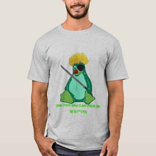 Camiseta Zombi-Pirata-Ninja-Palhaço-Pinguim, Zombi-Pirat… (Frente)