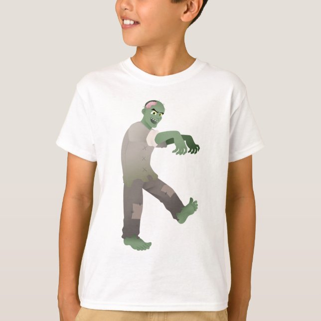 Camiseta Zombi verde que anda lentamente com braços para (Frente)