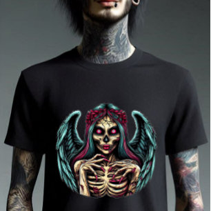 Camiseta Zombie Angel Dark Fantasy Art, esqueleto assustado