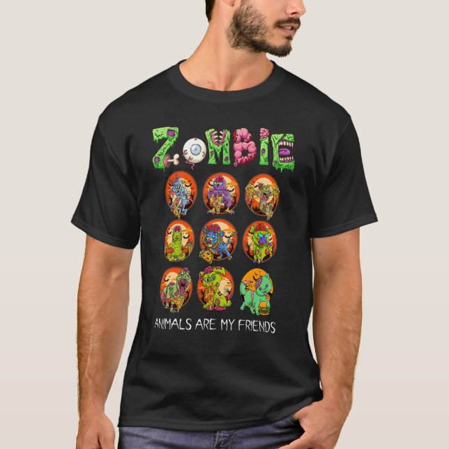 Camiseta Zombie Animals Are My Friends Halloween For Kids M (Frente)