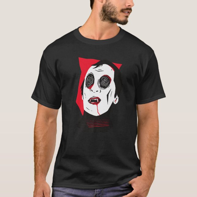 Camiseta Zombie assustadora e assustadora olhos de sangue v (Frente)