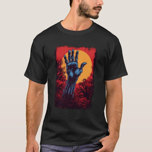 Camiseta Zombie Assustadora Mão Zombiecore Mão Esqueletria  (Frente)
