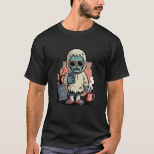 Camiseta Zombie Bebendo Café Cartoon Spooky Chill Morto