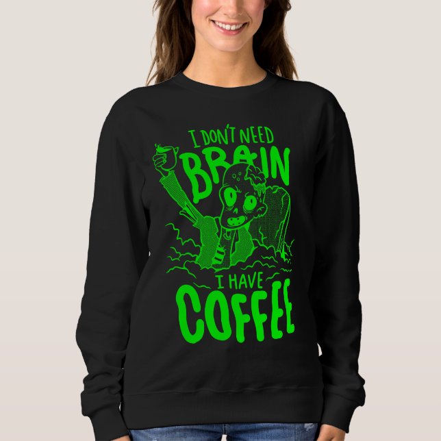 Camiseta zombie bebendo de café verde-ácido de halloween (Frente)