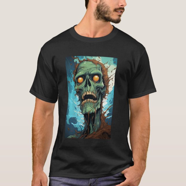 Camiseta Zombie Cabeça de Cérebro Assustadora do Dia das Br (Frente)