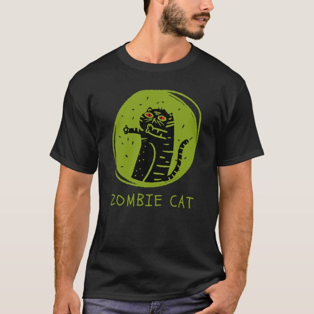 Camiseta Zombie Cat Funny Spooky Halloween (Frente)