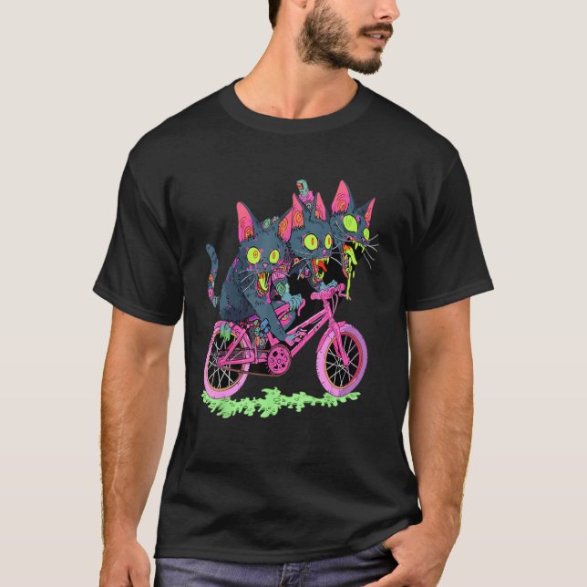 Camiseta Zombie Cat Psychedelist Festival Biciclista EDM Ra (Frente)