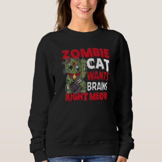 Camiseta Zombie Cat Quer Cérebros Diretos Miau Gato Hallo