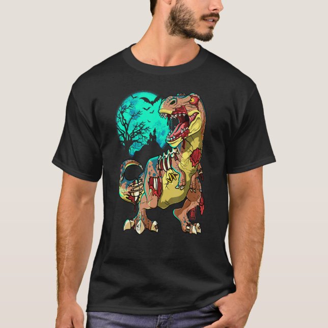 Camiseta Zombie Dinosaur T Rex Halloween Crianças Monstro (Frente)