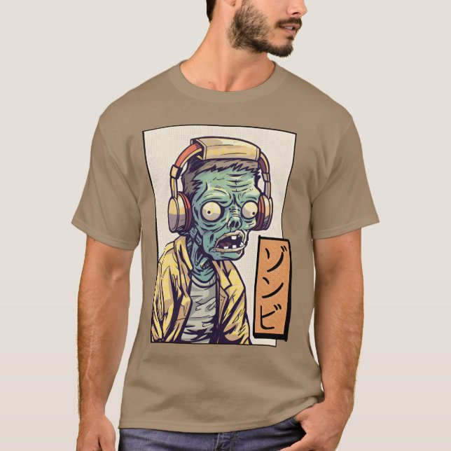 Camiseta Zombie escuta música vintage (Frente)