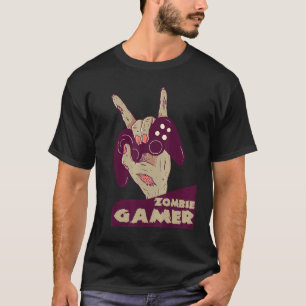 Camiseta zombie gamer mão de agarrar com controladora de jo