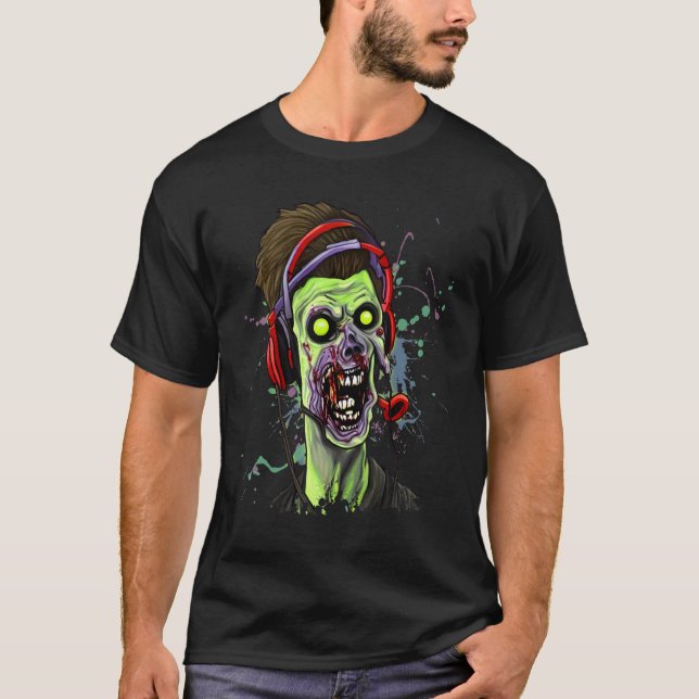 Camiseta Zombie Gamer Playing Video Game Halloween  Horror  (Frente)