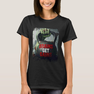 Camiseta Zombie Hand Holding a Kettle Bell - Brains Get Gai