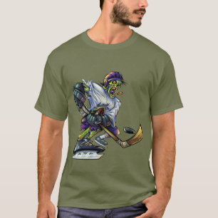 Camiseta Zombie jogador de hóquei Halloween Engraçado mascu