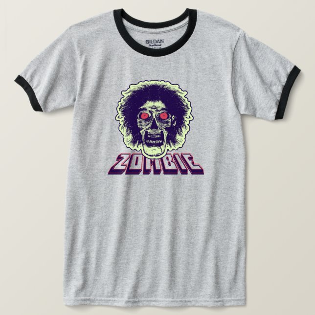 Camiseta ZOMBIE Laranja Olhos Verdes (Frente do Design)