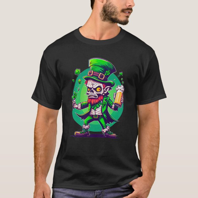 Camiseta Zombie Leprechaun Irish St Paddy's Beer  3 (Frente)