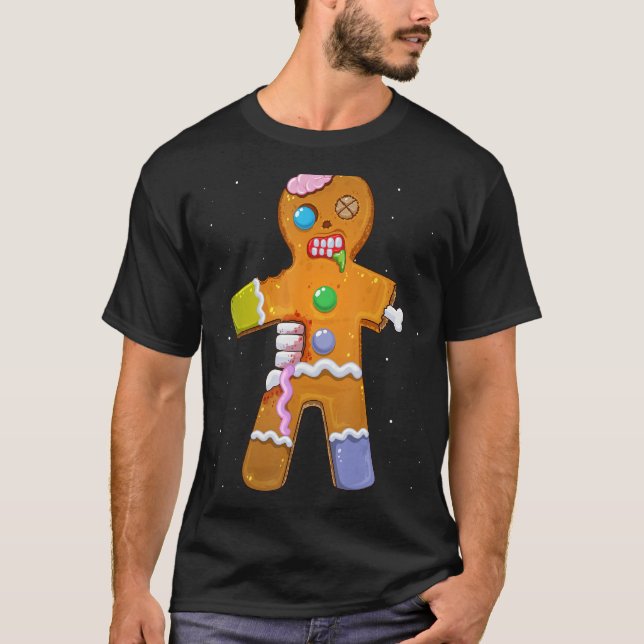 Camiseta Zombie Pão de Natal Homem Assustado Xmas Krampu (Frente)
