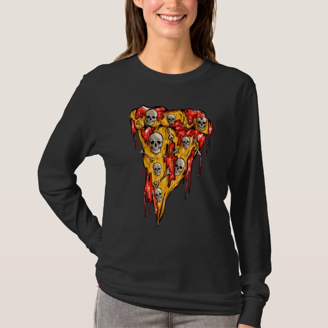 Camiseta Zombie Pizza Skeleton Pizza Hallowee (Frente)