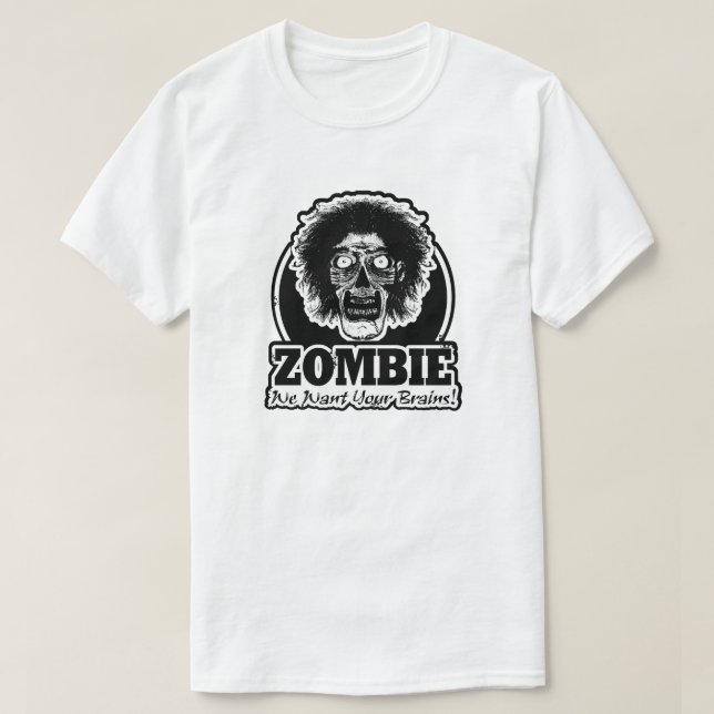 Camiseta ZOMBIE Queremos Seus Cérebros Ver.3 Preto e Branco (Frente do Design)