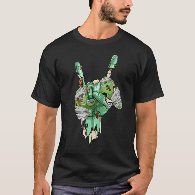 Camiseta Zombie Rock Mão Segurando Mummy Gaming Controller (Frente)