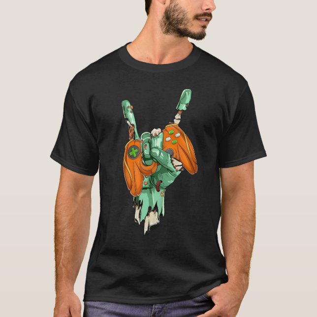Camiseta Zombie Rock Mão Segurando Pumpin Gaming Controller (Frente)
