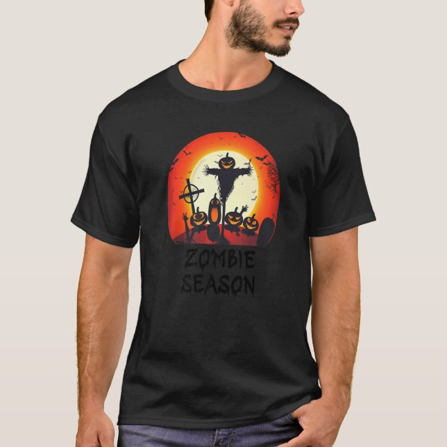Camiseta Zombie Season Moonlit Scary Graveyard  Kids Boys A (Frente)