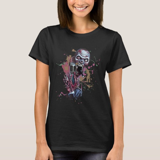 Camiseta Zombie  Singing Microphone Metal Rock Music Horror (Frente)