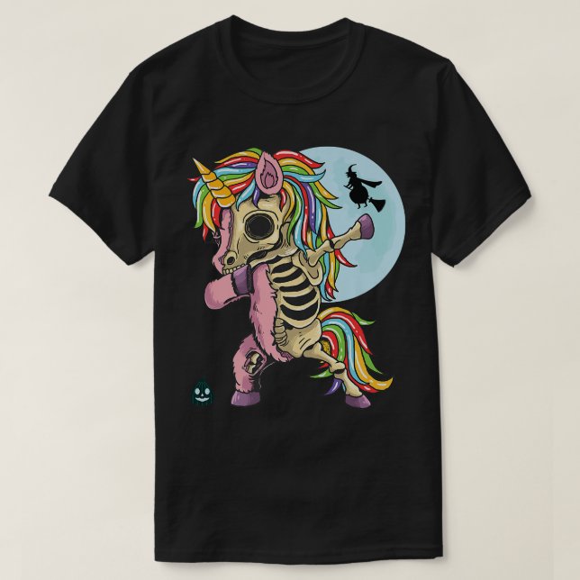 Camiseta Zombie Skeleton Dabbing Unicorn Halloween (Frente do Design)