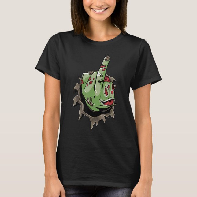 Camiseta Zombie Skeleton do Dedo Médio (Frente)