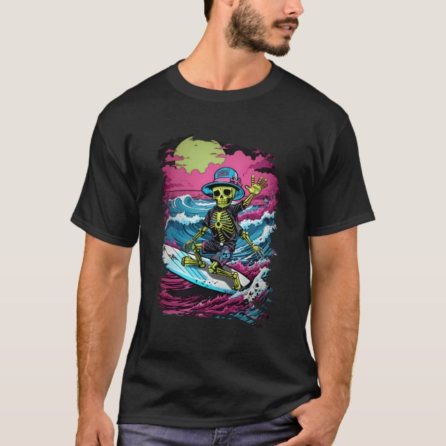 Camiseta Zombie Skeleton do Halloween Boy é uma surfe engra (Frente)