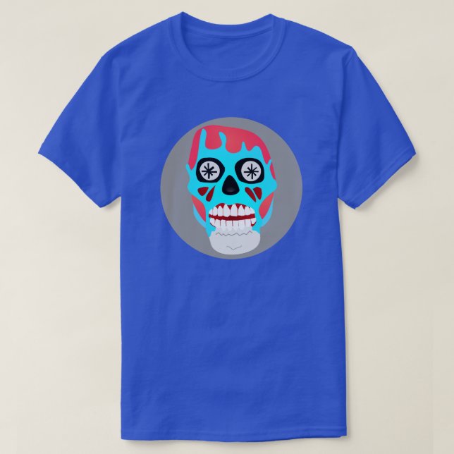 CAMISETA ZOMBIE SKULL VERMELHO E AZUL (Frente do Design)
