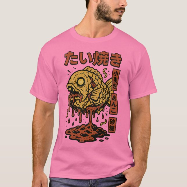 Camiseta Zombie Taiyaki - Horro de Peixes Japoneses Assusta (Frente)