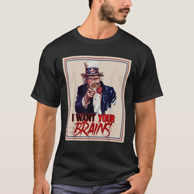 Camiseta Zombie Tio Sam Eu Quero Seu Cérebro Halloween (Frente)