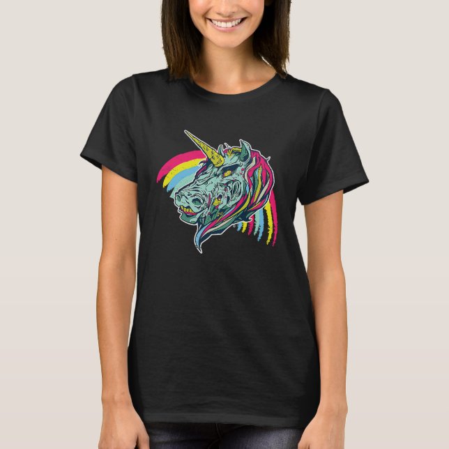 Camiseta Zombie Unicorn Head Mythical Creature Pegasus Unic (Frente)