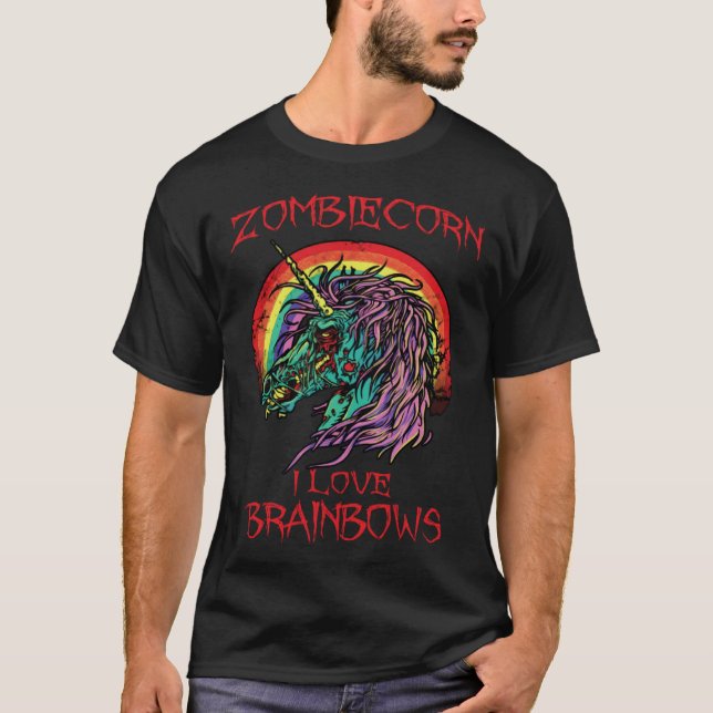 Camiseta Zombie Unicorn I Love Brainbows Halloween Gothic G (Frente)
