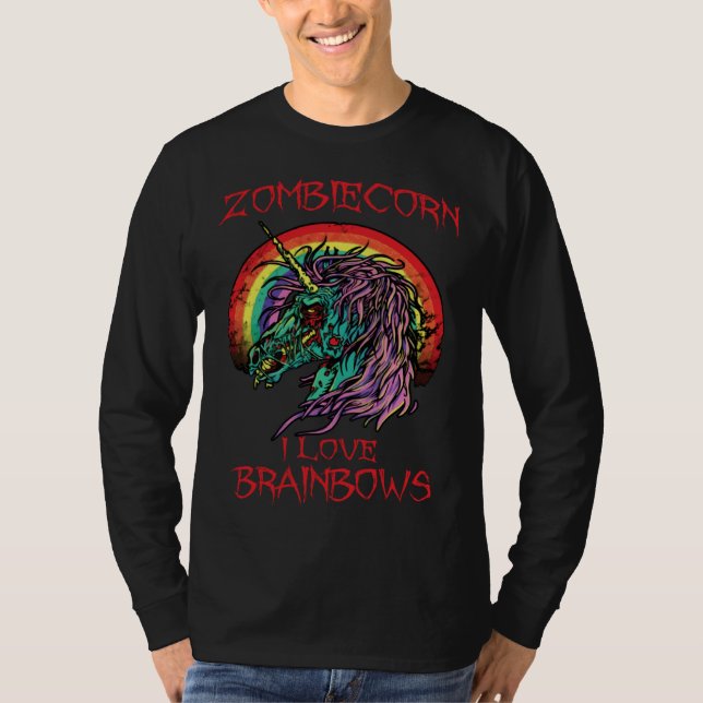 Camiseta Zombie Unicorn I Love Brainbows Halloween Gothic G (Frente)