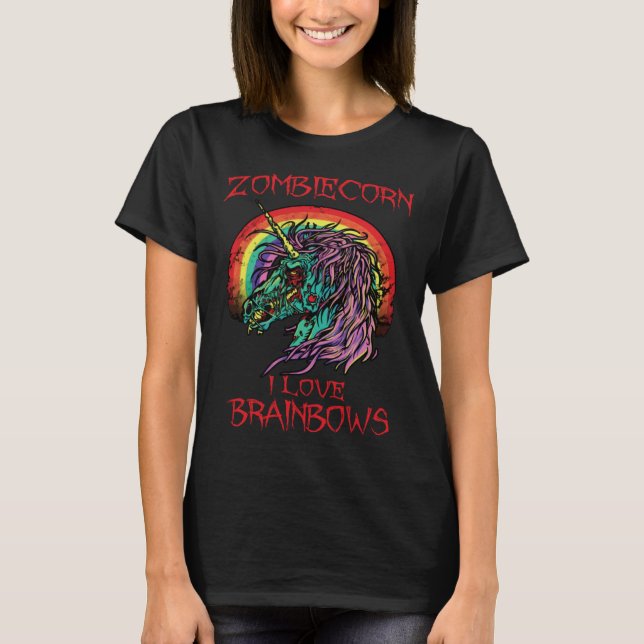 Camiseta Zombie Unicorn I Love Brainbows Halloween Gothic G (Frente)