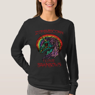 Camiseta Zombie Unicorn I Love Brainbows Halloween Gothic G