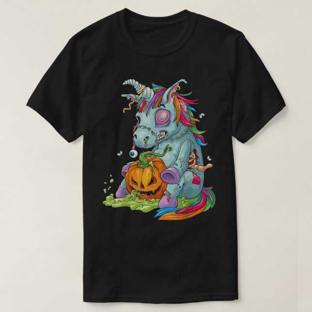 Camiseta Zombiecorn Zombie Unicorn Halloween Costume Pumpki (Frente do Design)
