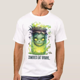 Camiseta Zombies comem cérebros. Spooky Halloween Jar com b