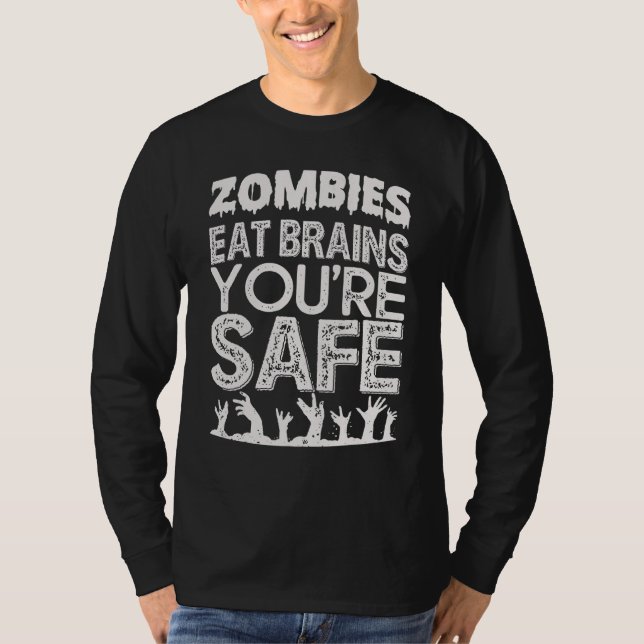 Camiseta Zombies Comem Cérebros Você É Um Número Seguro Par (Frente)