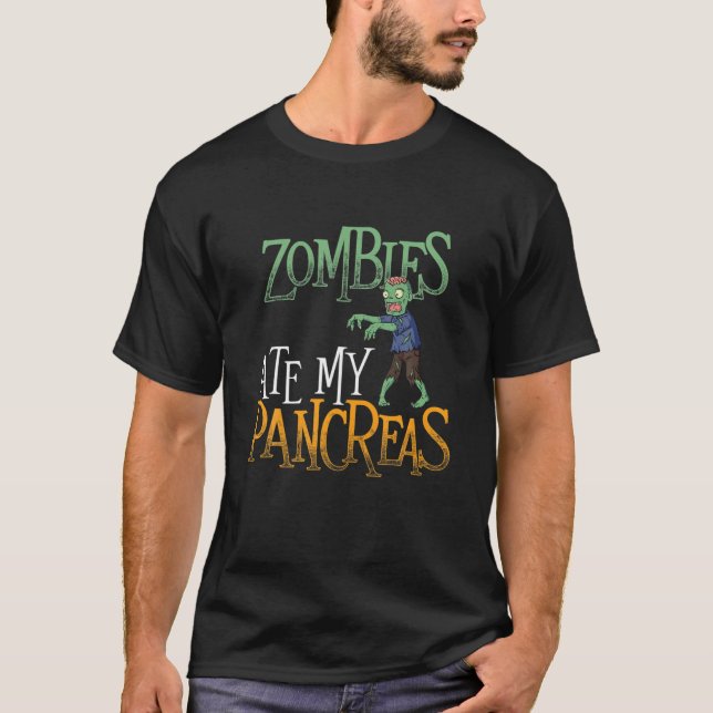 Camiseta Zombies Comem Meu Pâncreas - T1D Diabetes Aw (Frente)