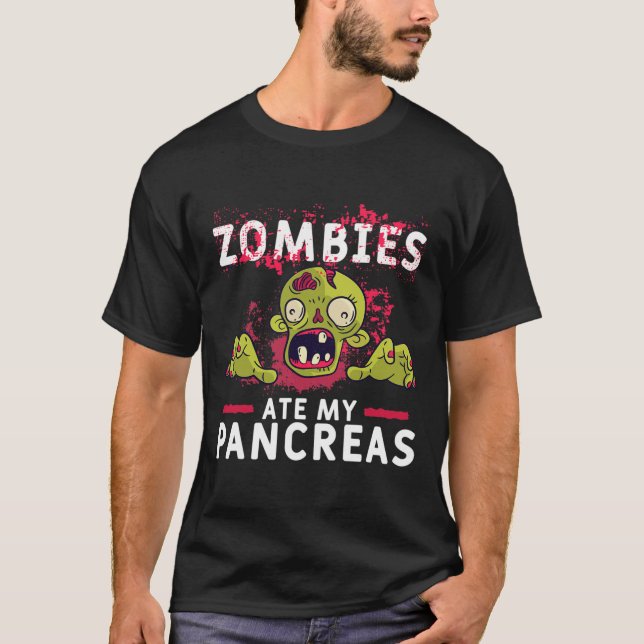 Camiseta Zombies Comeu Meu Pancreino Diversão Pancrease Dia (Frente)