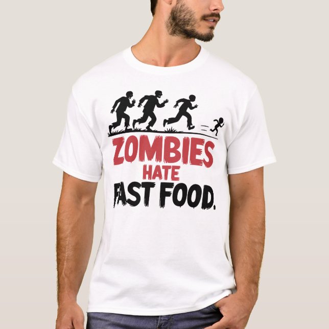 Camiseta Zombies Odeiam Comida Rápida - Design de Horror En (Frente)
