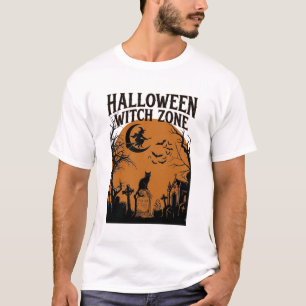 Camiseta Zona de Bruxa de Halloween Cemitério de Gato Preto