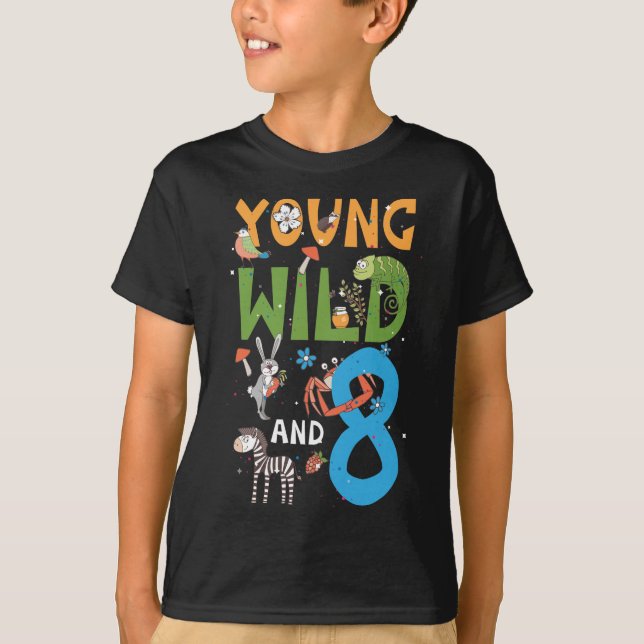 Camiseta Zoo de 8 anos Aniversário Safari segundo Selvagem  (Frente)