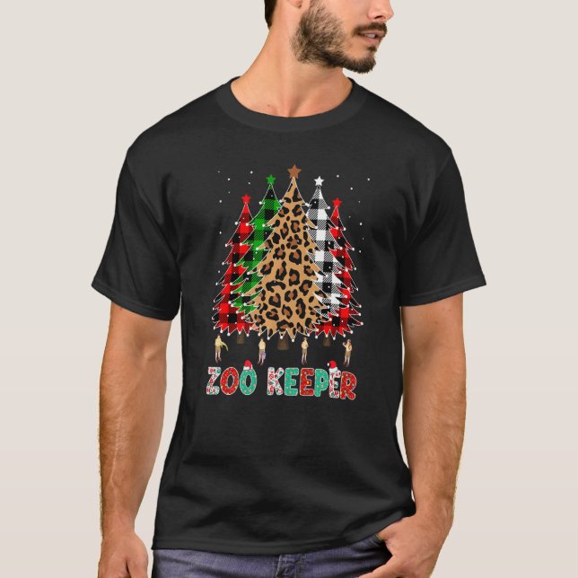 Camiseta Zoo Keeper Leopard Red White Green Plaid Christmas (Frente)
