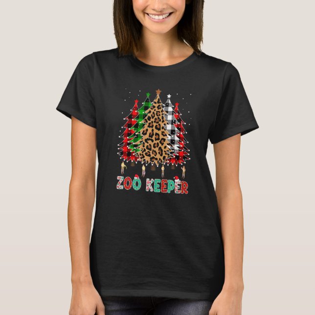Camiseta Zoo Keeper Leopard Red White Green Plaid Christmas (Frente)