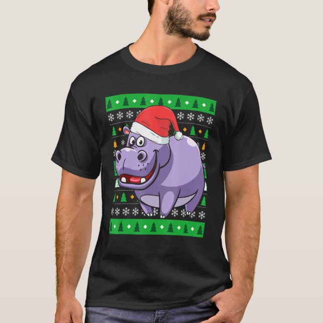 Camiseta Zookeeper Egypt Animal Hippo Ugly Christmas (Frente)