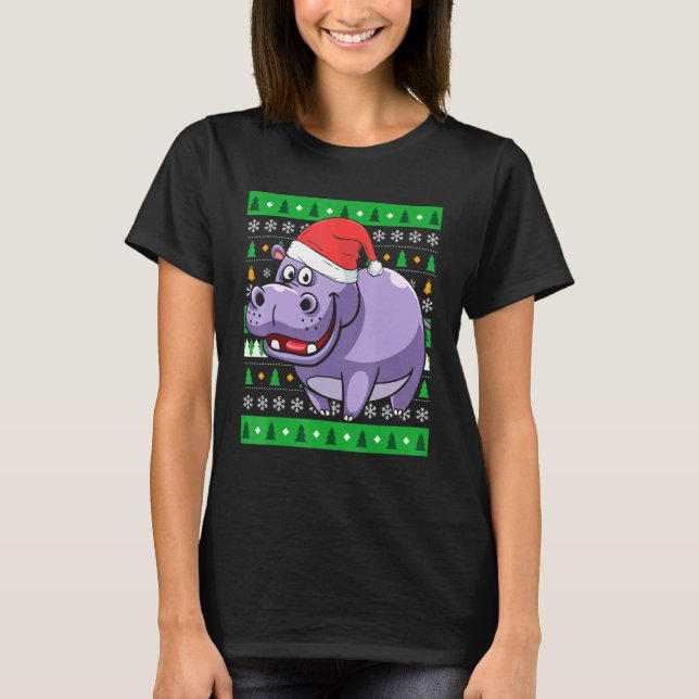 Camiseta Zookeeper Egypt Animal Hippo Ugly Christmas (Frente)